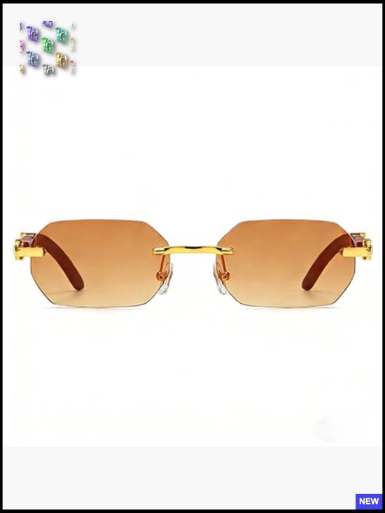 Rimless Rectangle Sunglasses Retro Small Frame Frameless 70s Shades UV400 Unisex main image 7